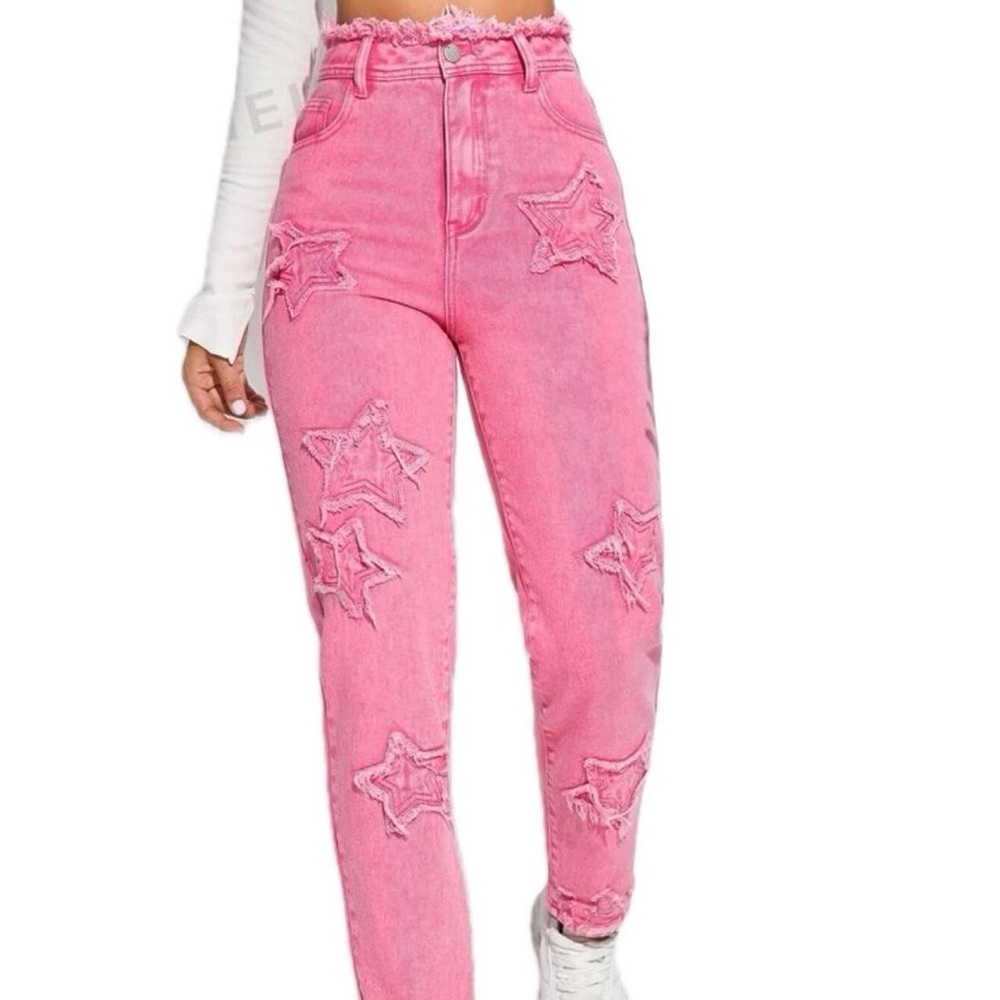 Pink Distressed Star Jeans
